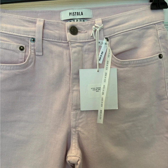 Pistola Lennon High Rise Frayed Cropped Jeans Melrose Light Pink - Picture 3 of 6